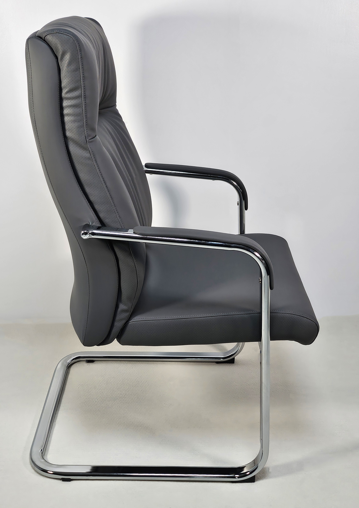 Quality Grey Leather Executive Boardroom Chair with Chrome Frame - FE-242