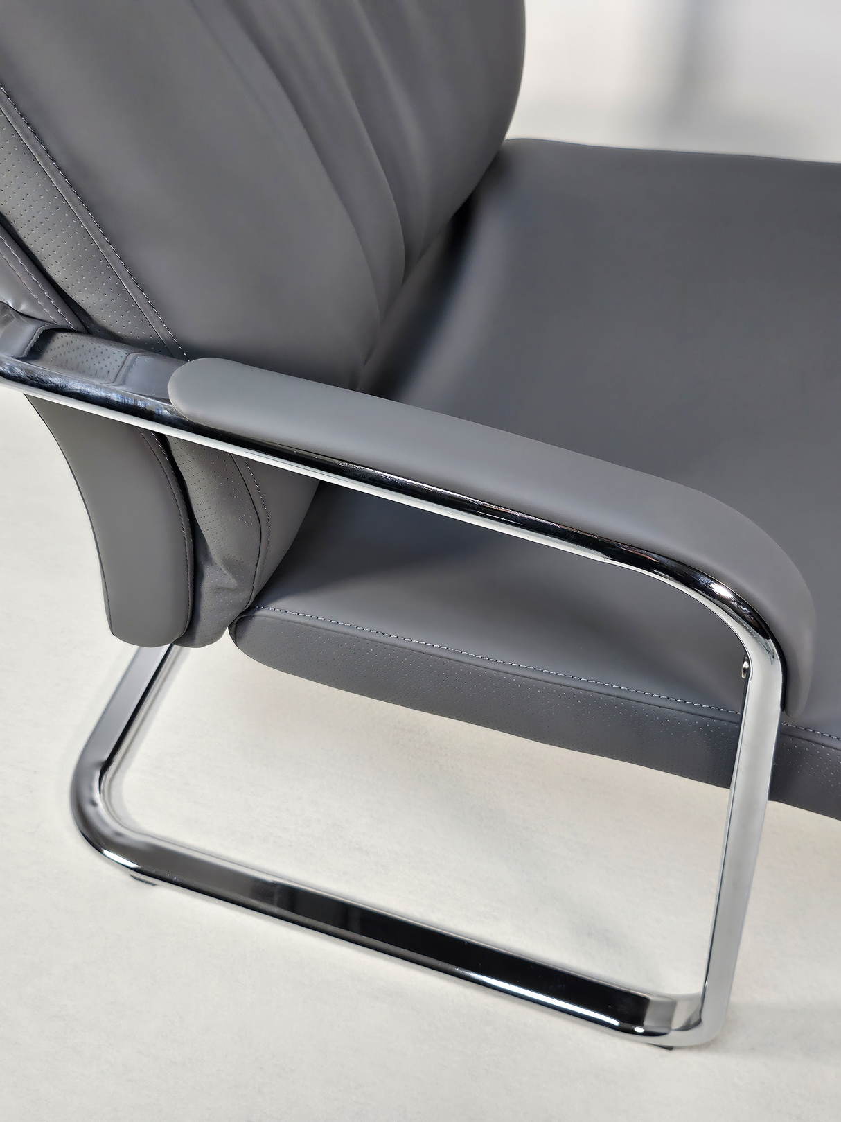 Quality Grey Leather Executive Boardroom Chair with Chrome Frame - FE-242