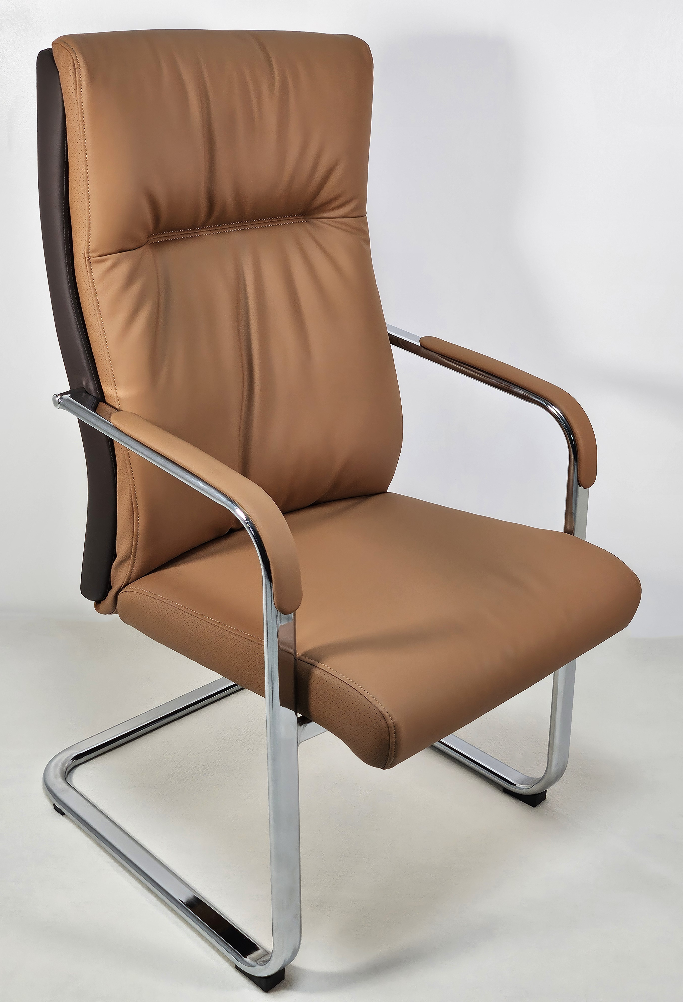 Quality Beige Brown Leather Executive Boardroom Chair with Chrome Frame - FE-243