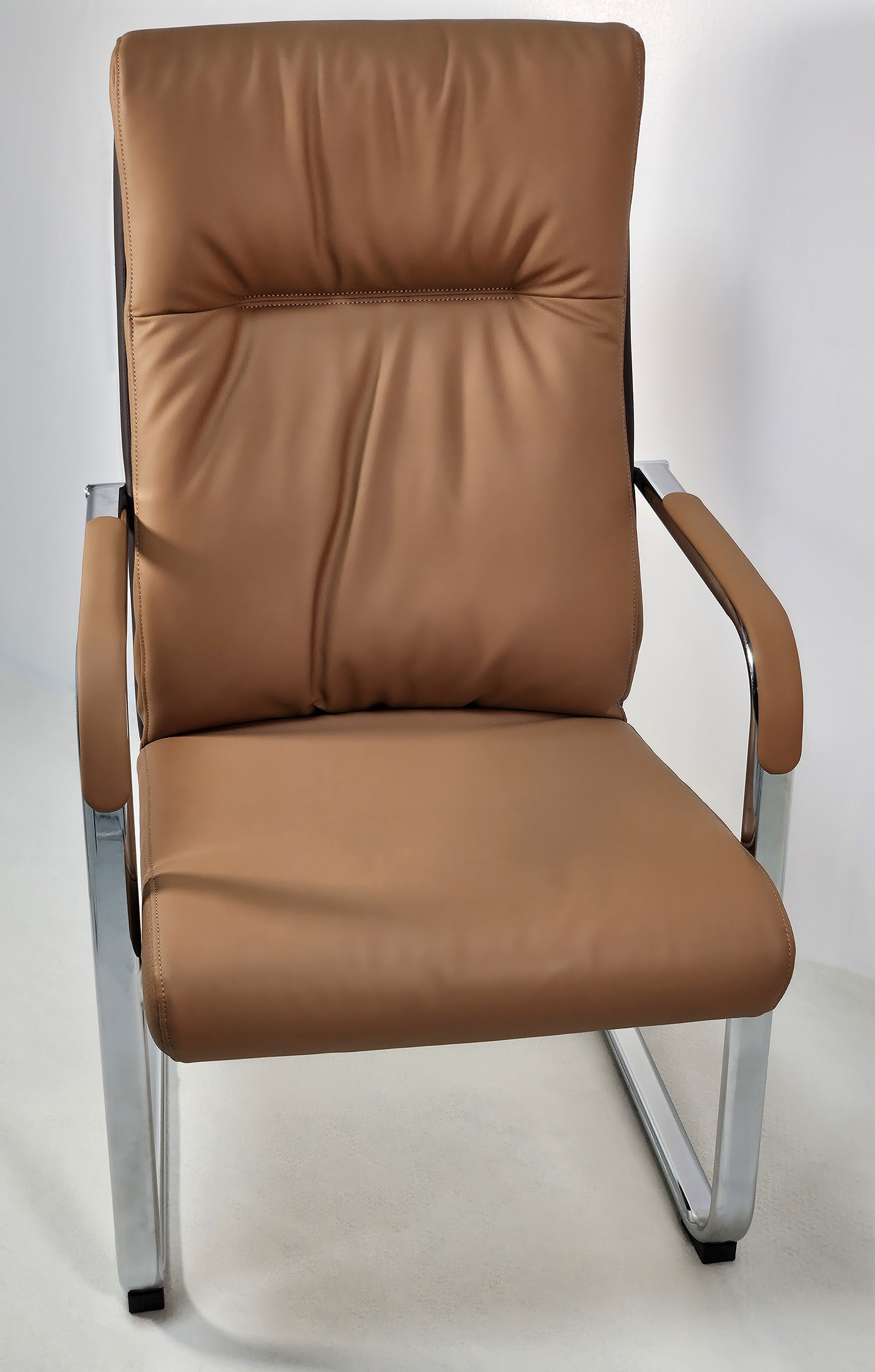 Quality Beige Brown Leather Executive Boardroom Chair with Chrome Frame - FE-243