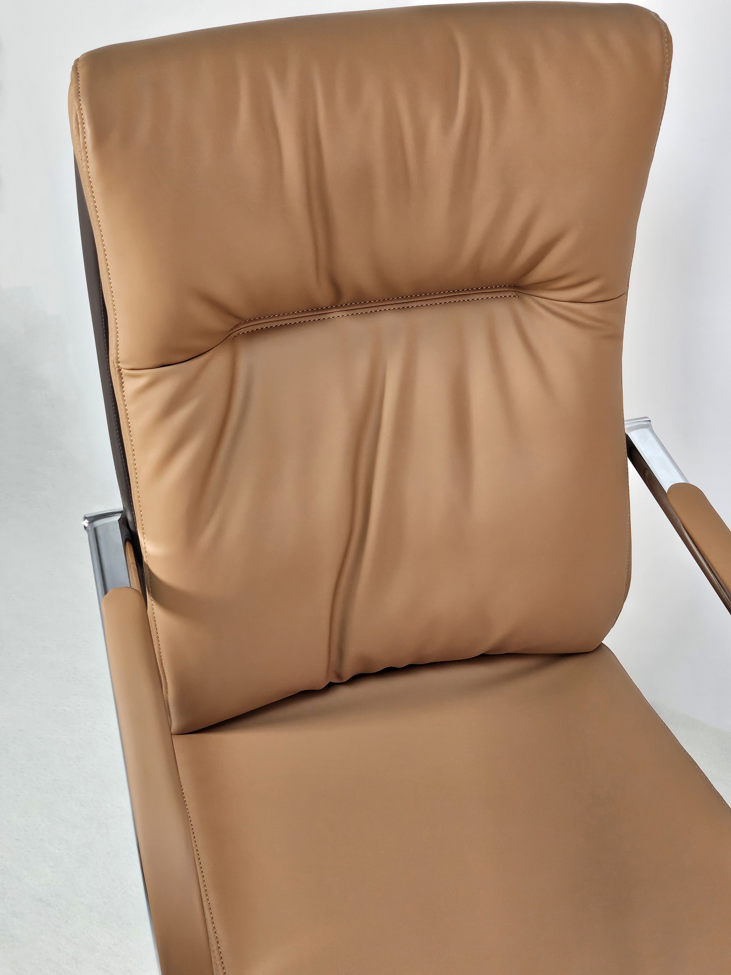 Quality Beige Brown Leather Executive Boardroom Chair with Chrome Frame - FE-243