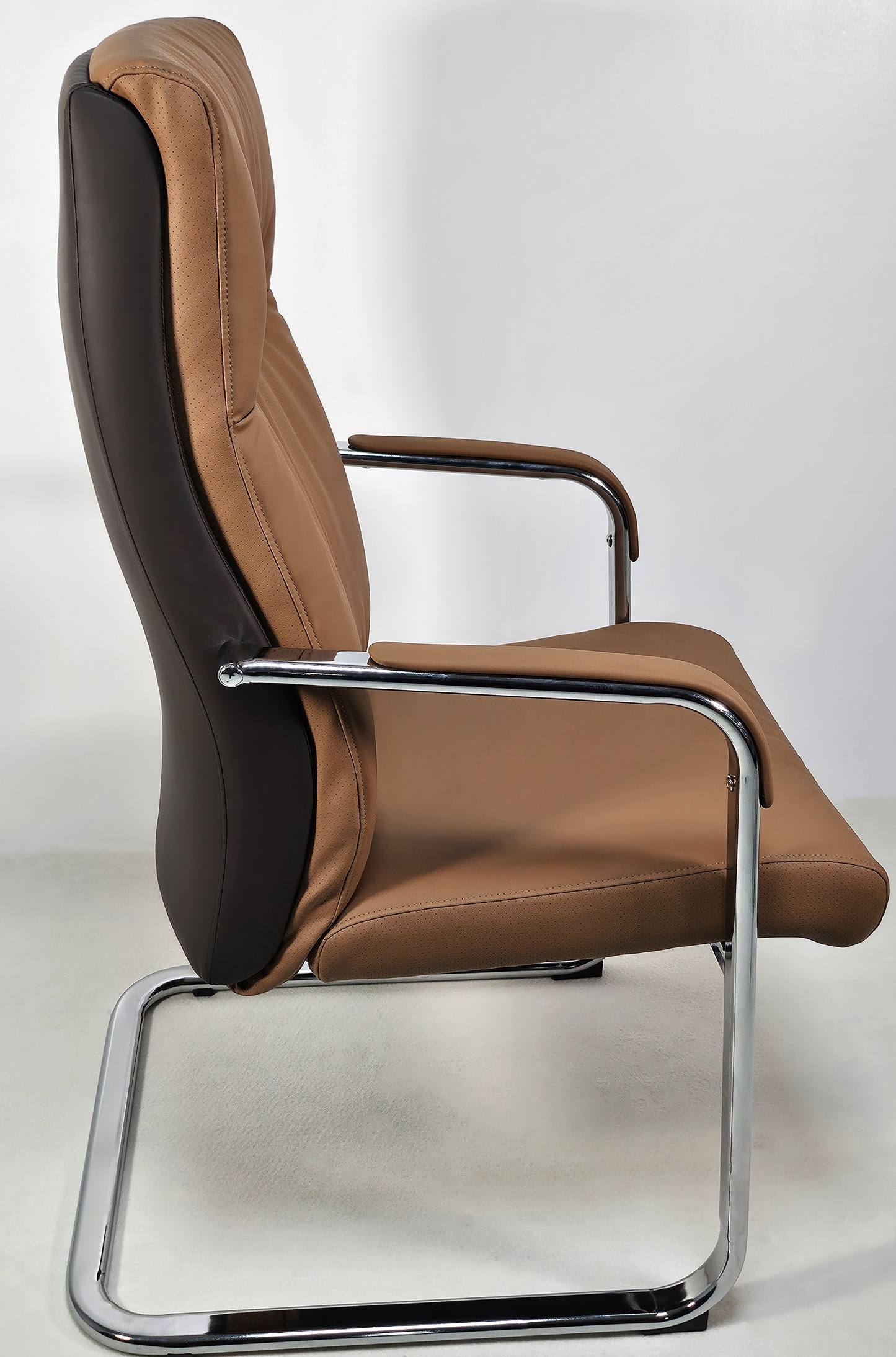 Quality Beige Brown Leather Executive Boardroom Chair with Chrome Frame - FE-243