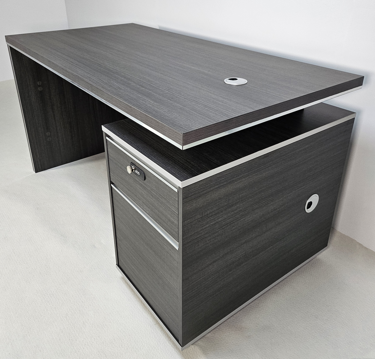 Modern Home Grey Oak Executive Office Desk with Built in Storage - 1200mm or 1400mm - DG25-D08