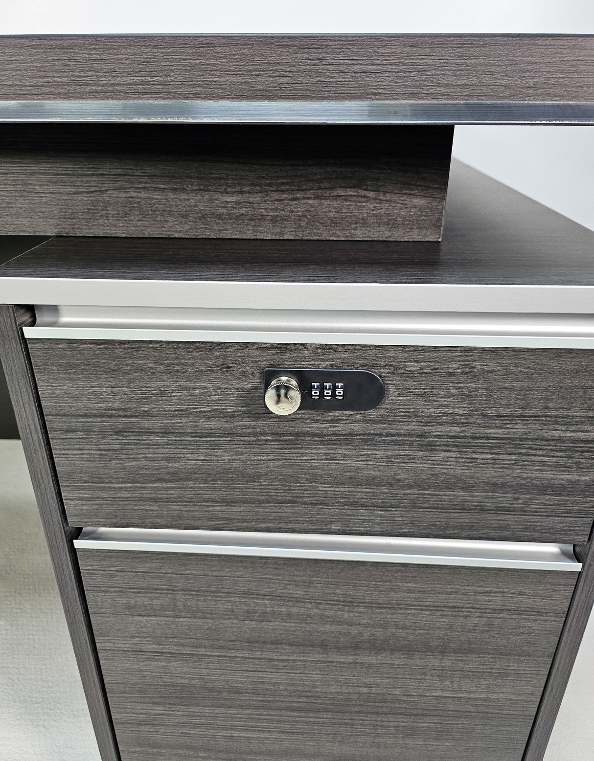 Modern Home Grey Oak Executive Office Desk with Built in Storage - 1200mm or 1400mm - DG25-D08