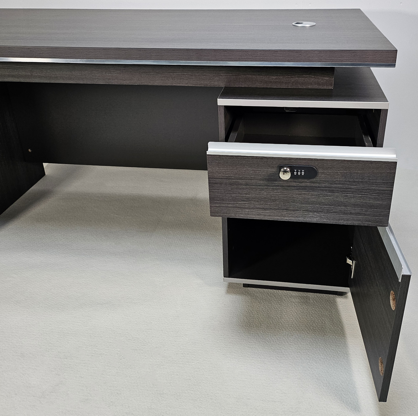 Modern Home Grey Oak Executive Office Desk with Built in Storage - 1200mm - DG25-D08