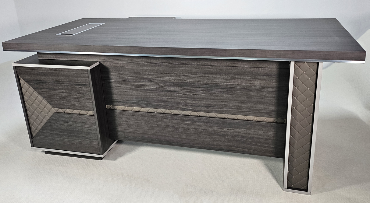 Modern Grey Oak Executive Corner Desk with Stylish Grey Leather Design - 1600mm, 1800mm & 2000mm - DG25-D01