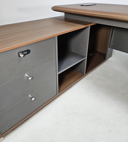 Premium Executive Corner Office Desk in American Walnut Melamine - Desktop Power Included - 1600mm, 1800mm, 2000mm - DG27-D01