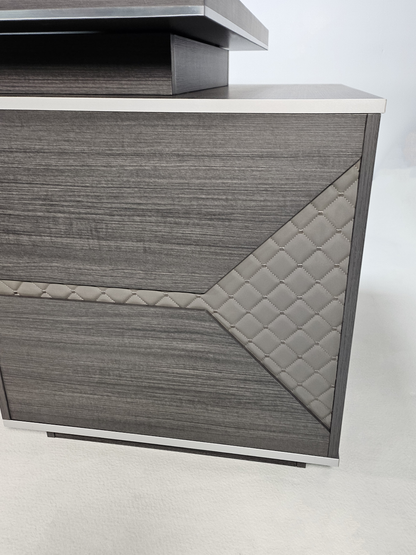 Large Modern Grey Oak Executive Corner Office Desk with Stylish Grey Leather Design - With Cupboard and Return - 2800mm - DG25-D02