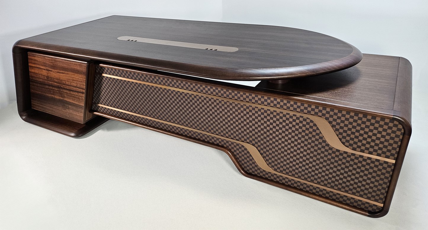 Solid Wood Curved Executive Office Desk with Built in Storage - 2800mm - GU-D28