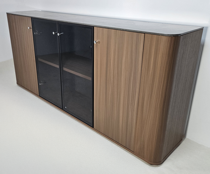 Premium Modern Four Door Cupboard with Glass Doors in American Walnut Melamine - 2000mm - DG27-S05