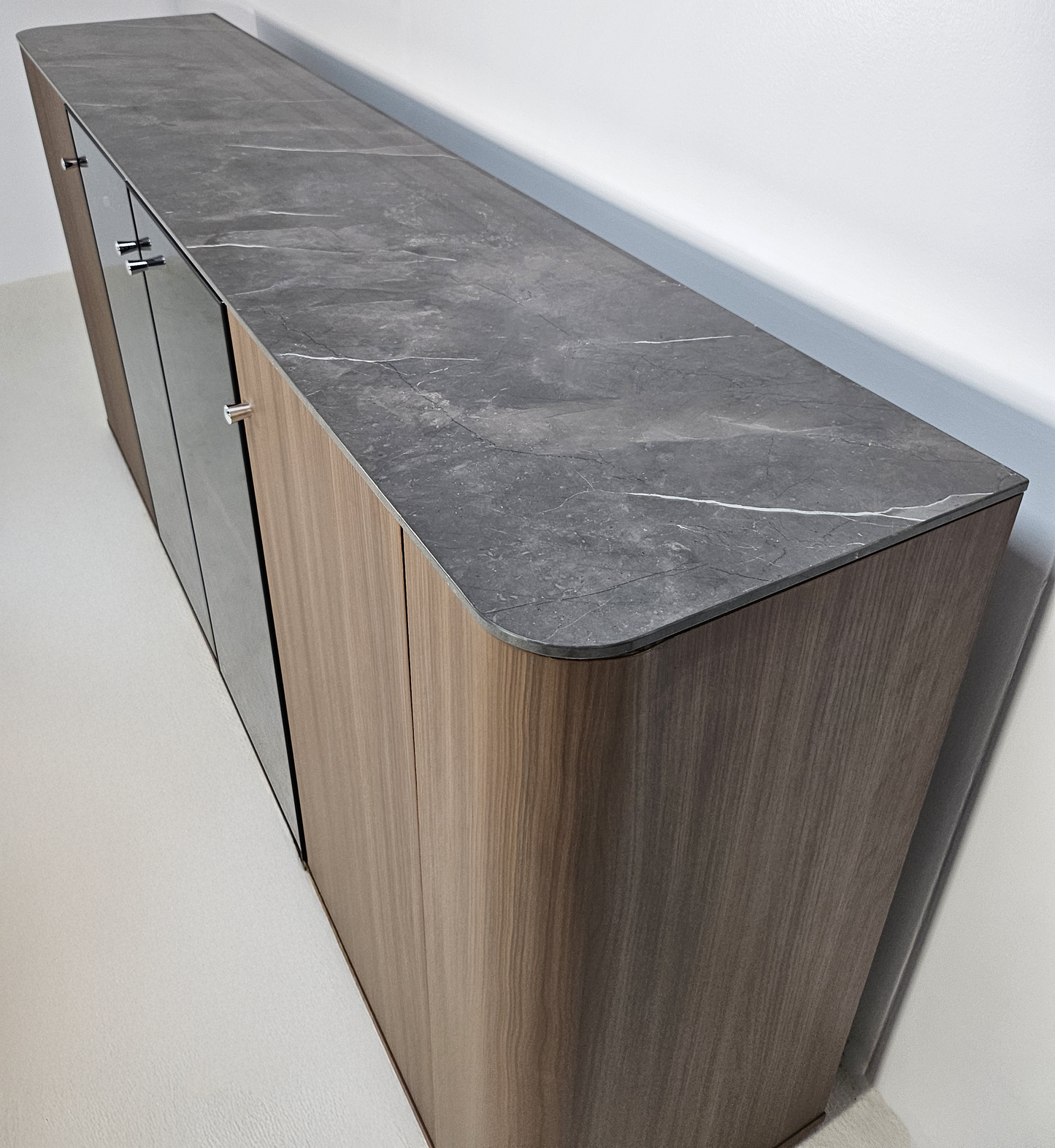 Premium Modern Four Door Cupboard with Glass Doors in American Walnut Melamine - 2000mm - DG27-S05