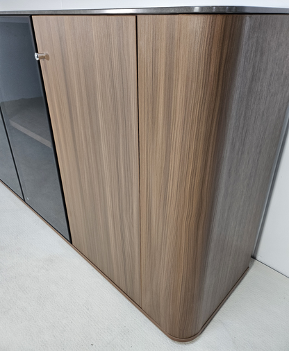 Premium Modern Four Door Cupboard with Glass Doors in American Walnut Melamine - 2000mm - DG27-S05