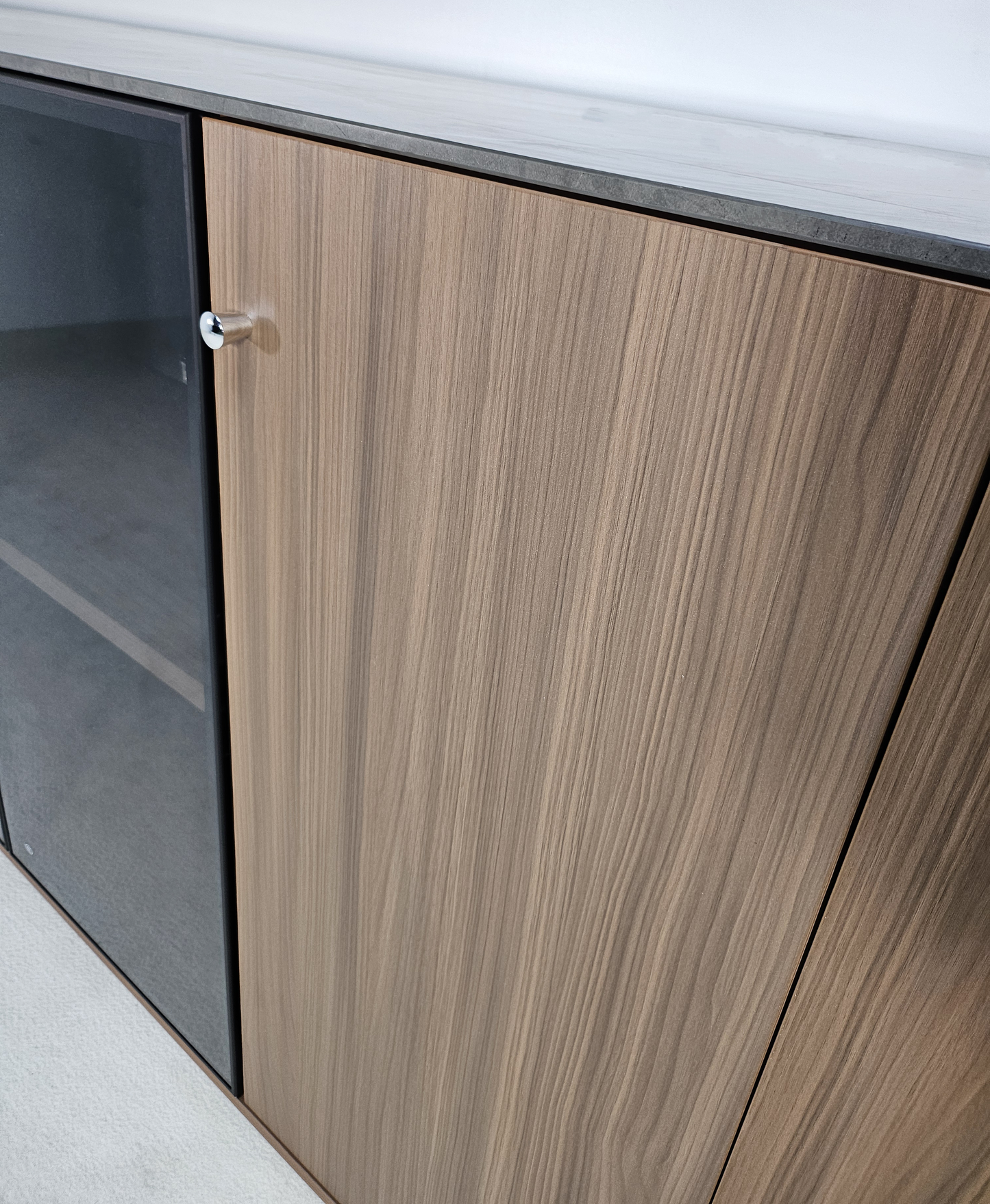 Premium Modern Four Door Cupboard with Glass Doors in American Walnut Melamine - 2000mm - DG27-S05