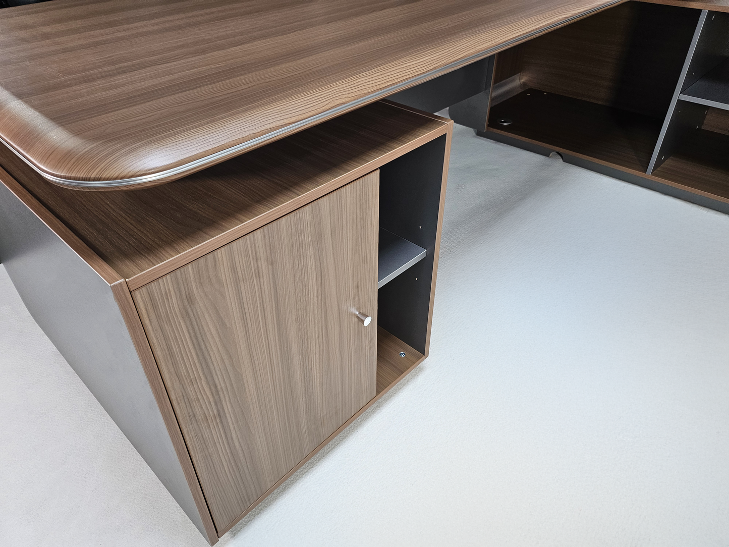 Premium Large Executive Corner Office Desk in American Walnut Melamine - Desktop Power Included - 2400mm - DG27-D02