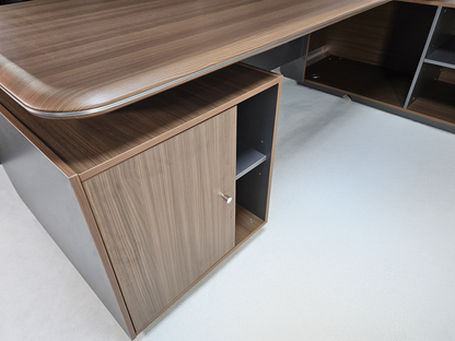 Premium Large Executive Corner Office Desk in American Walnut Melamine - Desktop Power Included - 2400mm - DG27-D02