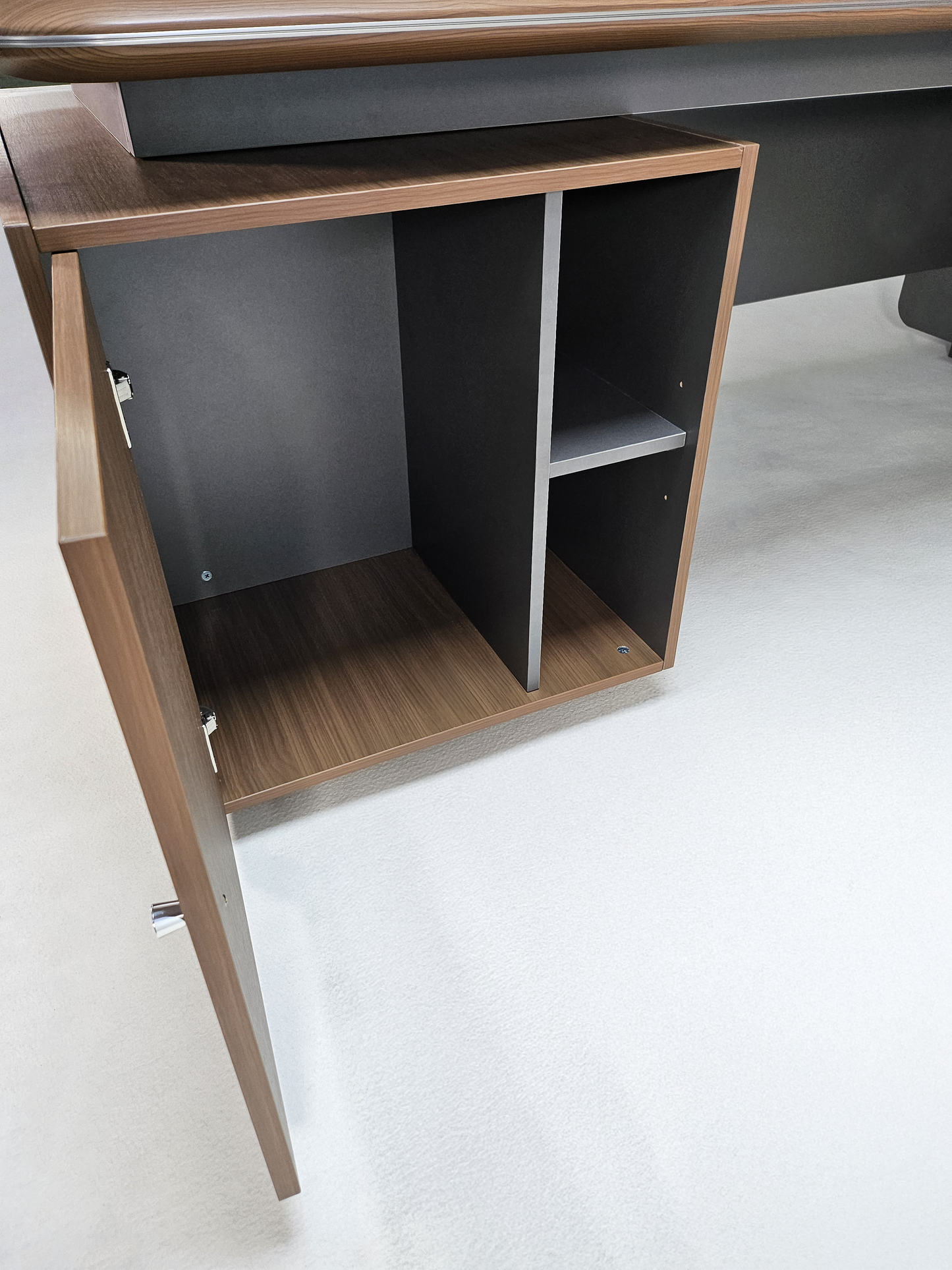 Premium Large Executive Corner Office Desk in American Walnut Melamine - Desktop Power Included - 2400mm - DG27-D02