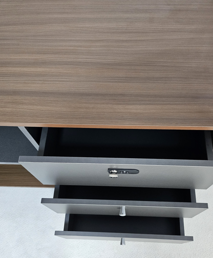 Premium Large Executive Corner Office Desk in American Walnut Melamine - Desktop Power Included - 2800mm - DG27-D0228
