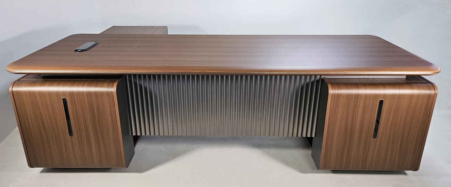 Premium Large Executive Corner Office Desk in American Walnut Melamine - Desktop Power Included - 2800mm - DG27-D0228