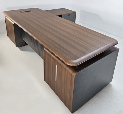 Premium Large Executive Corner Office Desk in American Walnut Melamine - Desktop Power Included - 2400mm - DG27-D02