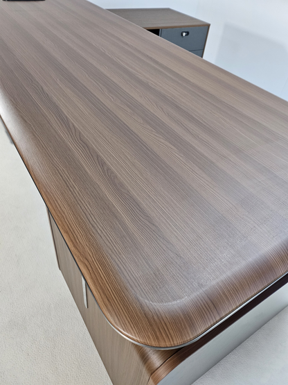 Premium Large Executive Corner Office Desk in American Walnut Melamine - Desktop Power Included - 2800mm - DG27-D0228