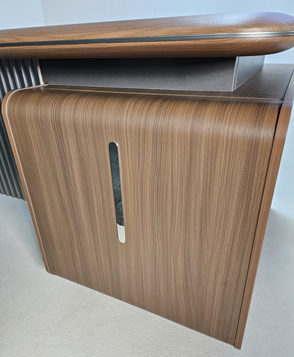 Premium Large Executive Corner Office Desk in American Walnut Melamine - Desktop Power Included - 2800mm - DG27-D0228