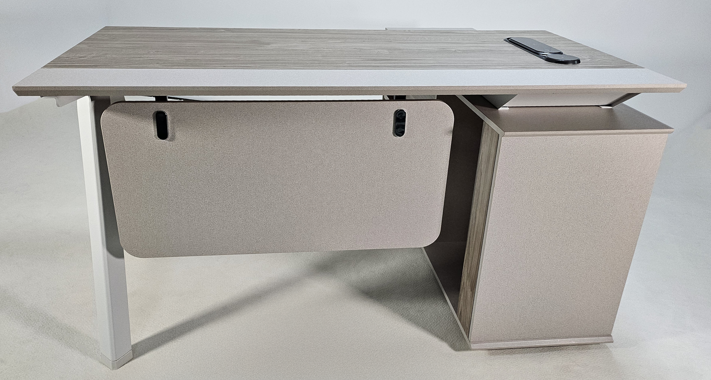 Contemporary Modern Corner Executive Office Desk with Stylish Metal Leg and Integrated Desktop Power - Oak and Beige Oatmeal - 1400mm, 1600mm, 1800mm - CF-CRN-E