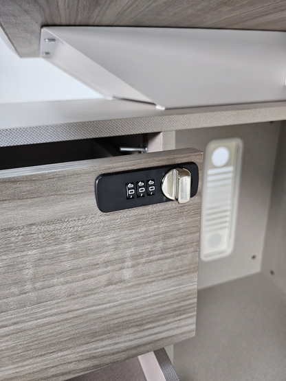 Contemporary Modern Corner Executive Office Desk with Stylish Metal Leg and Integrated Desktop Power - Oak and Beige Oatmeal - 1400mm, 1600mm, 1800mm - CF-CRN-E