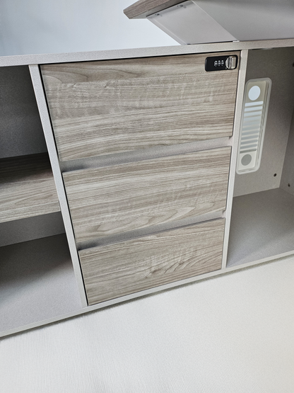 Contemporary Modern Corner Executive Office Desk with Stylish Metal Leg and Integrated Desktop Power - Oak and Beige Oatmeal - 1400mm, 1600mm, 1800mm - CF-CRN-E