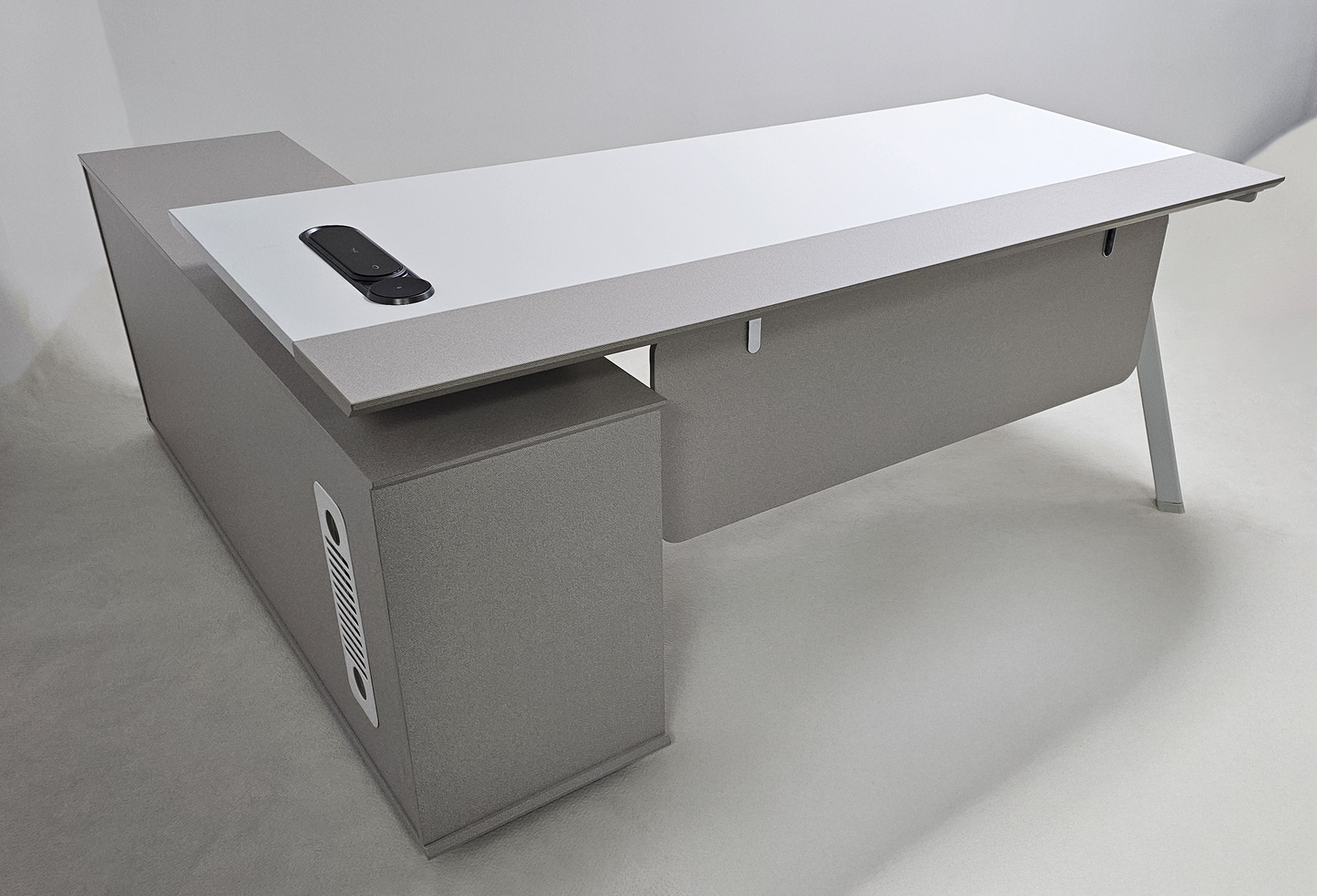 Contemporary Modern Corner Executive Office Desk with Stylish Metal Leg and Integrated Desktop Power - White and Beige Oatmeal - 1400mm, 1600mm, 1800mm - CF-CRN-E