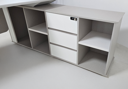 Contemporary Modern Corner Executive Office Desk with Stylish Metal Leg and Integrated Desktop Power - White and Beige Oatmeal - 1400mm, 1600mm, 1800mm - CF-CRN-E