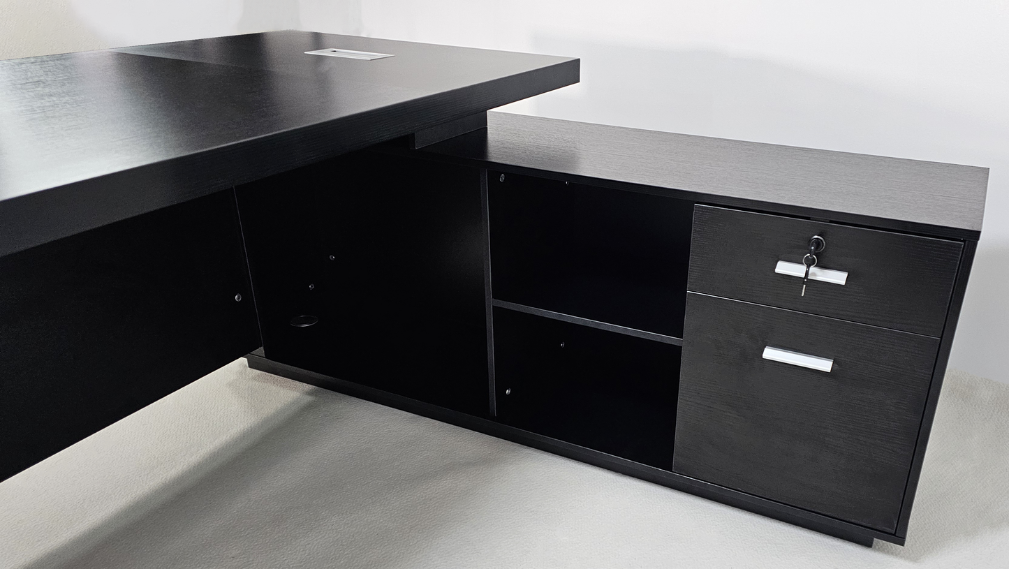 Modern Black Ash Executive Corner Office Desk - 1600mm or 1800mm - WS-X1918