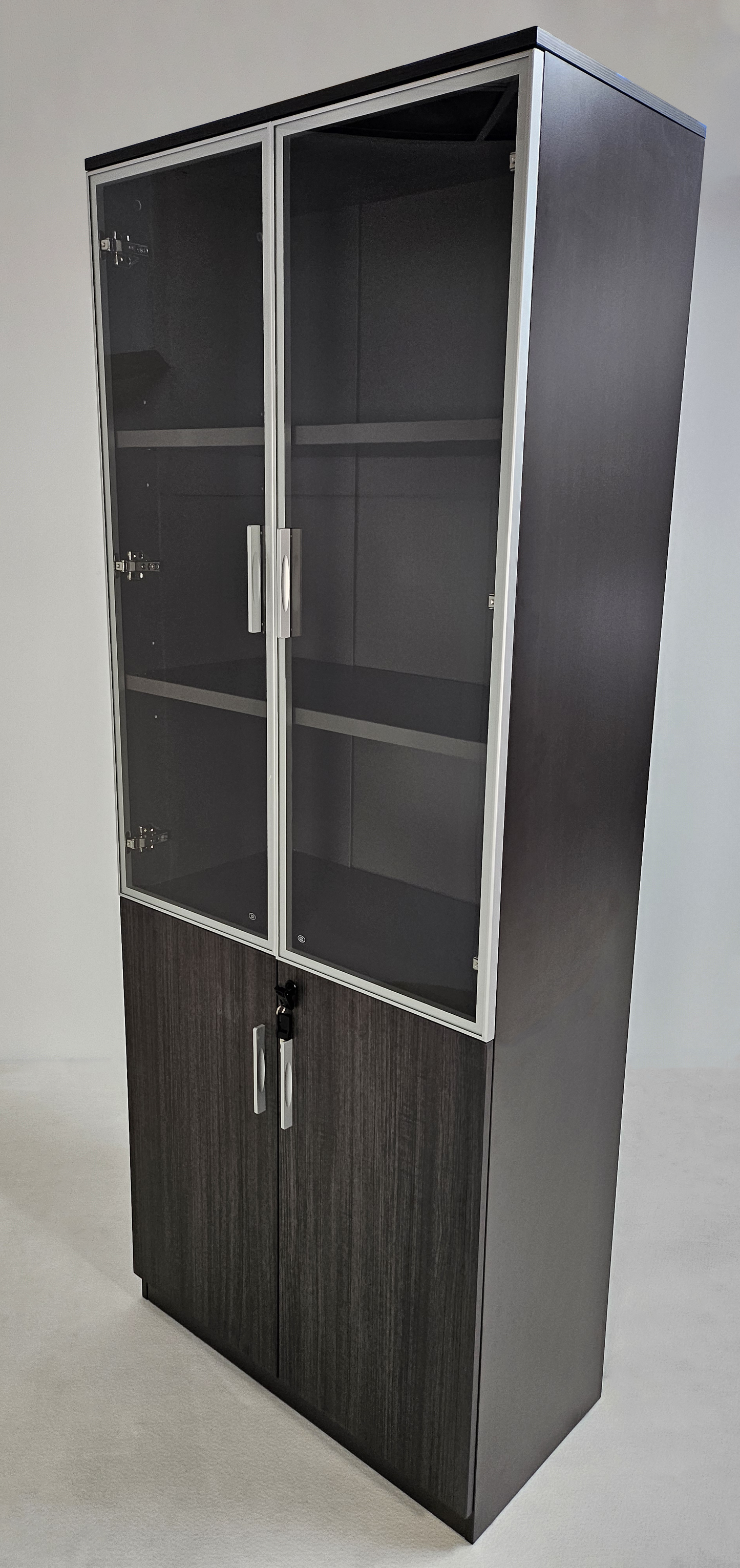 Modern Grey Oak Two Door Bookcase with Glass Doors - 800mm - DG25-S0408
