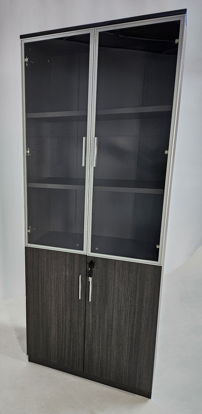 Modern Grey Oak Two Door Bookcase with Glass Doors - 800mm - DG25-S0408