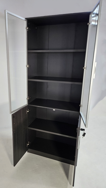 Modern Grey Oak Two Door Bookcase with Glass Doors - 800mm - DG25-S0408