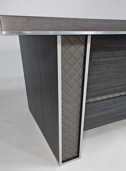 Large Modern Grey Oak Executive Corner Office Desk with Stylish Grey Leather Design - 2400mm - DG25-D01