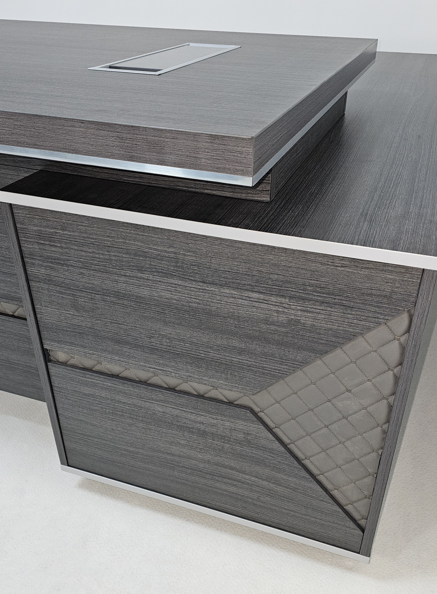 Large Modern Grey Oak Executive Corner Office Desk with Stylish Grey Leather Design - 2400mm - DG25-D01