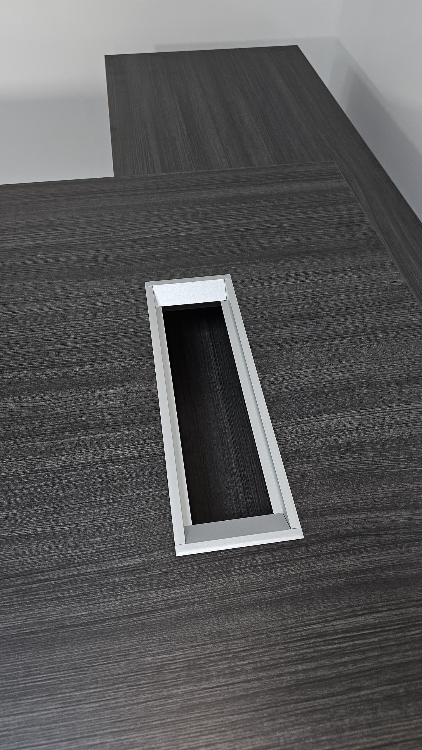 Large Modern Grey Oak Executive Corner Office Desk with Stylish Grey Leather Design - 2400mm - DG25-D01