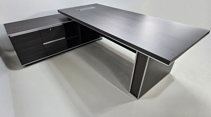 Large Modern Grey Oak Executive Corner Office Desk with Stylish Grey Leather Design - 2400mm - DG25-D01