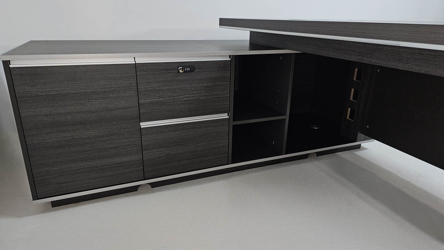 Large Modern Grey Oak Executive Corner Office Desk with Stylish Grey Leather Design - 2400mm - DG25-D01