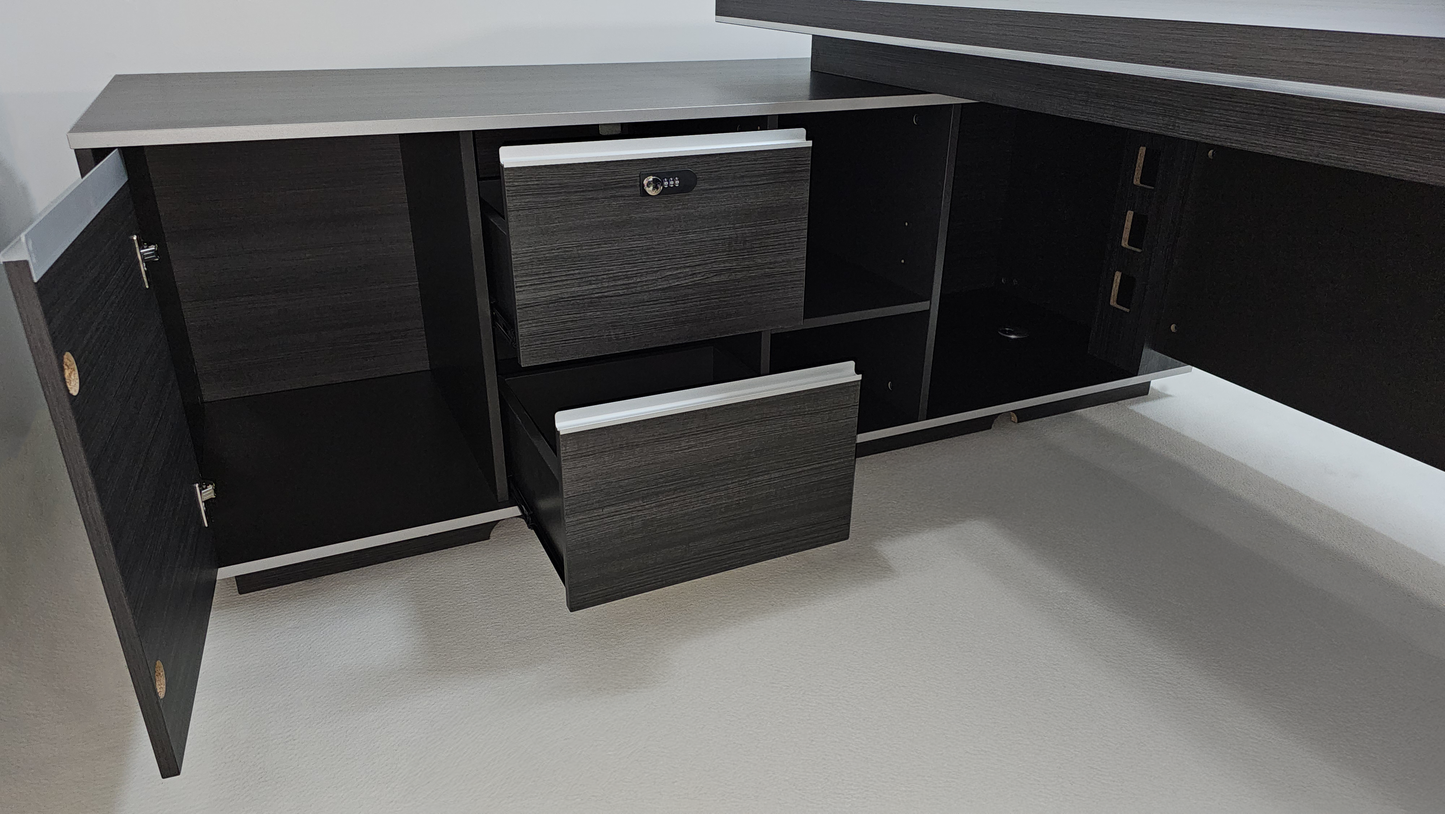 Large Modern Grey Oak Executive Corner Office Desk with Stylish Grey Leather Design - 2400mm - DG25-D01