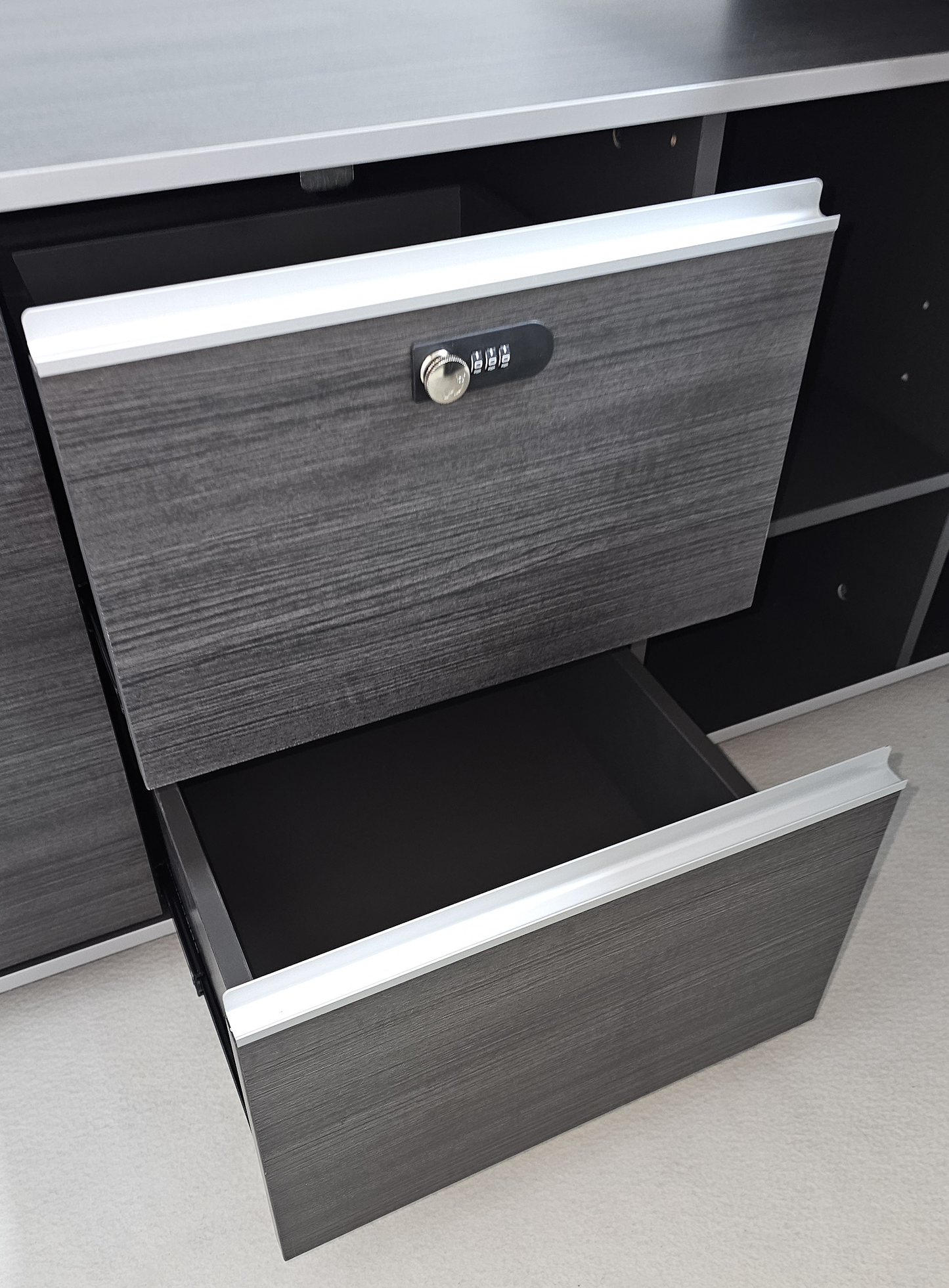 Large Modern Grey Oak Executive Corner Office Desk with Stylish Grey Leather Design - 2400mm - DG25-D01