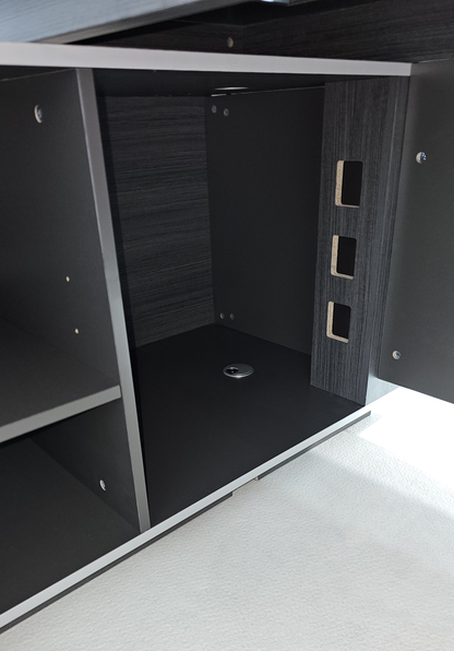 Large Modern Grey Oak Executive Corner Office Desk with Stylish Grey Leather Design - 2400mm - DG25-D01