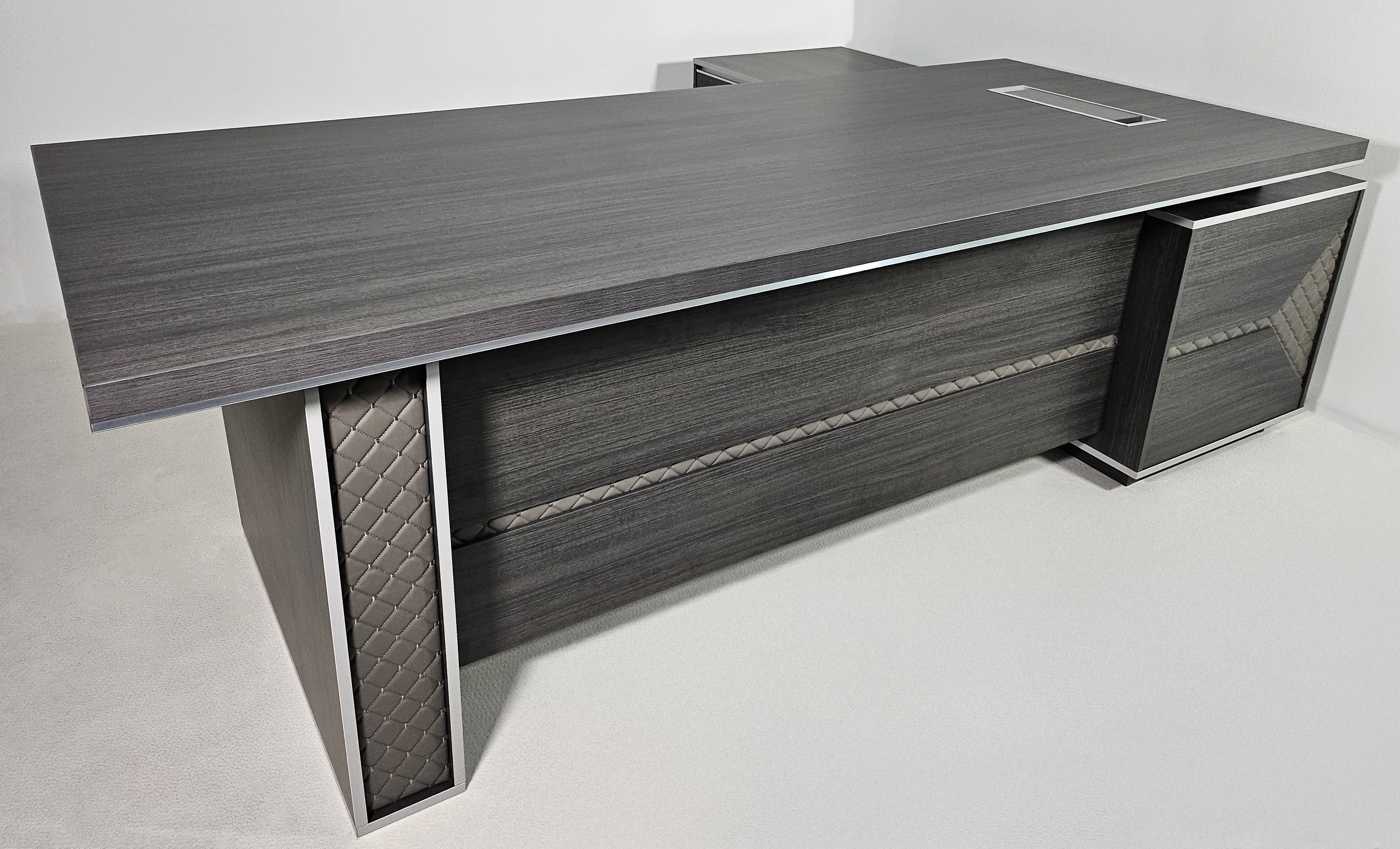 Large Modern Grey Oak Executive Corner Office Desk with Stylish Grey Leather Design - 2400mm - DG25-D01 Huddersfield
