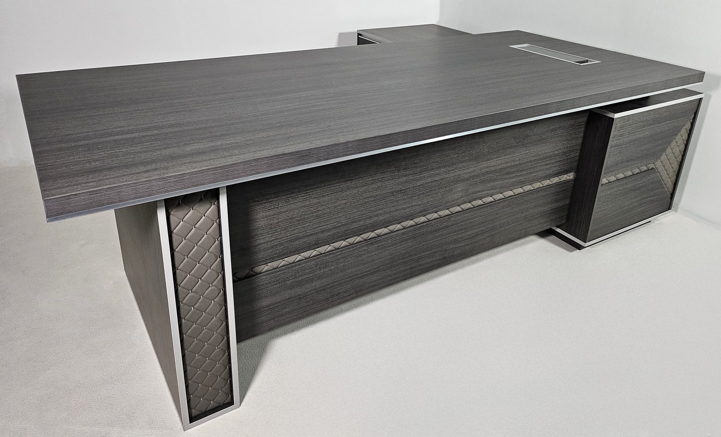 Large Modern Grey Oak Executive Corner Office Desk with Stylish Grey Leather Design - 2400mm - DG25-D01