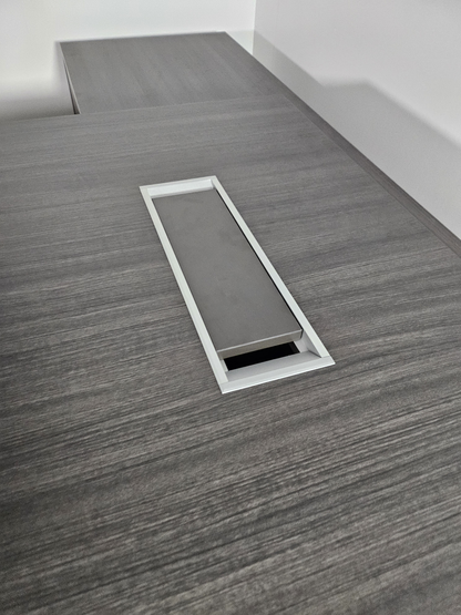 Large Modern Grey Oak Executive Corner Office Desk with Stylish Grey Leather Design - 2400mm - DG25-D01