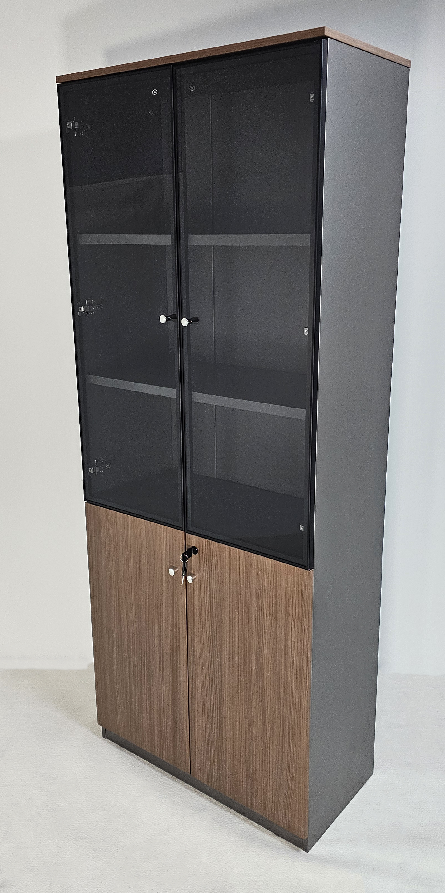 Premium Modern Two Door Bookcase with Glass Doors in American Walnut Melamine - 800mm - DG27-S04