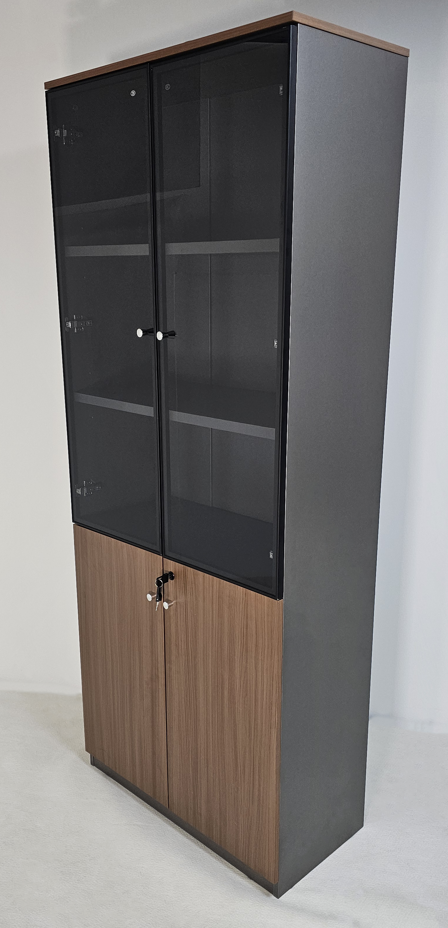 Premium Modern Two Door Bookcase with Glass Doors in American Walnut Melamine - 800mm - DG27-S04