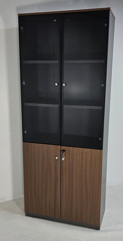 Premium Modern Two Door Bookcase with Glass Doors in American Walnut Melamine - 800mm - DG27-S04