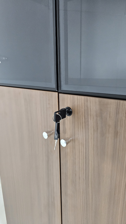 Premium Modern Two Door Bookcase with Glass Doors in American Walnut Melamine - 800mm - DG27-S04