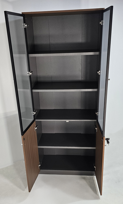 Premium Modern Two Door Bookcase with Glass Doors in American Walnut Melamine - 800mm - DG27-S04